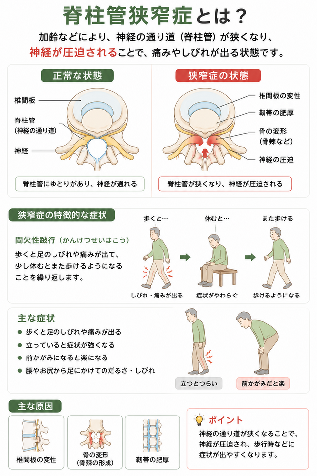 脊柱管狭窄症の説明のイラスト