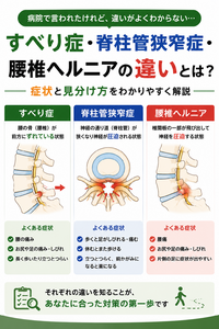 すべり症・脊柱管狭窄症・腰椎ヘルニアの違いとは？症状と見分け方を解説