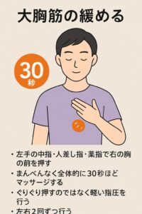 巻肩を治すため、肩こりを治すために、胸の前の筋肉をマッサージする方法
