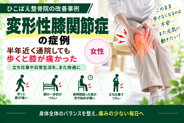 変形性膝関節症で歩くと膝が痛かった女性の症例｜西宮市のひこばえ整骨院