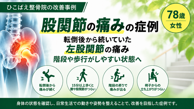 転倒後から左股関節の痛みが続いていた78歳女性の症例|西宮市 ひこばえ整骨院