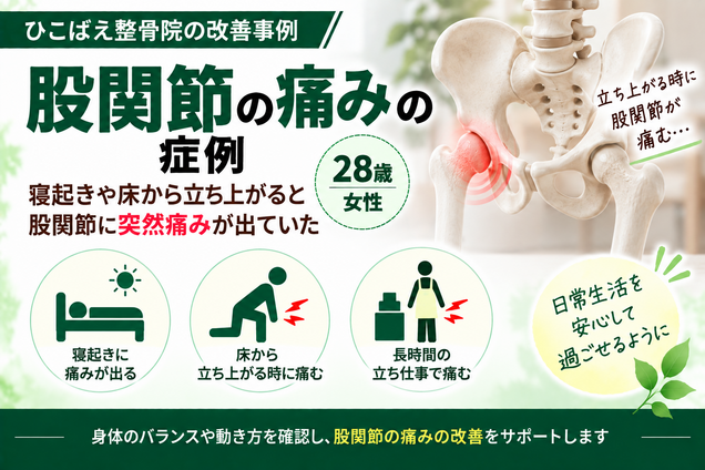 寝起き・立ち上がりで股関節が痛かった28歳女性の症例|西宮市 ひこばえ整骨院