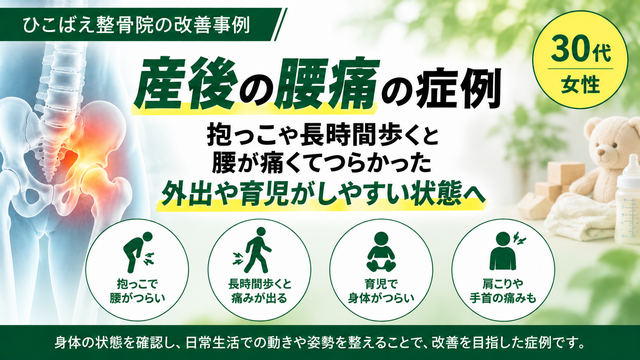 産後3か月、抱っこや長時間歩くと腰が痛かった|30代女性の症例