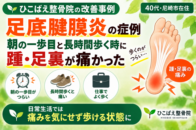 足底腱膜炎で朝・歩行時に踵が痛かった40代の症例｜西宮市のひこばえ整骨院