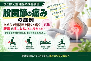あぐらで左股関節が痛く腰痛にも悩んでいた女性の症例｜西宮市のひこばえ整骨院