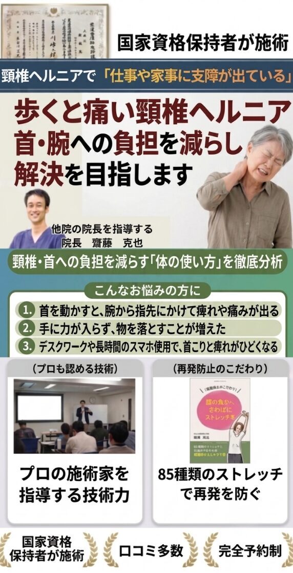 頚椎椎間板ヘルニアの専門整体で根本改善| 西宮のひこばえ整骨院