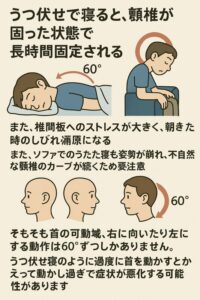 頸椎ヘルニアの方はうつぶせで寝るのが良くない。悪化してしまう可能性があるため。