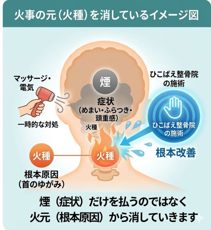 めまいの原因はその部分だけでなく、火元から消す