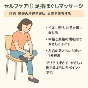 モートン病の痛みを減らすセルフケア指の間をほぐして、軽くマッサージをする