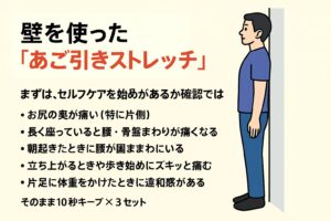 1. 壁を使った「あご引きストレッチ」仙腸関節炎改善方法