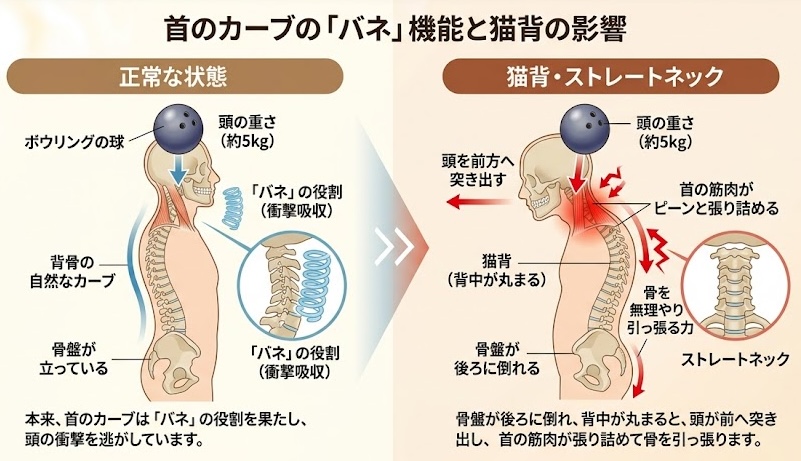 ストレートネックの原因を説明しているイラスト