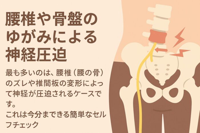 1. 腰椎や骨盤のゆがみによる神経圧迫による坐骨神経痛