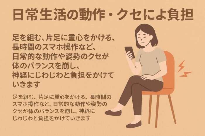 3. 日常生活の動作・クセによる負担の蓄積による坐骨神経痛